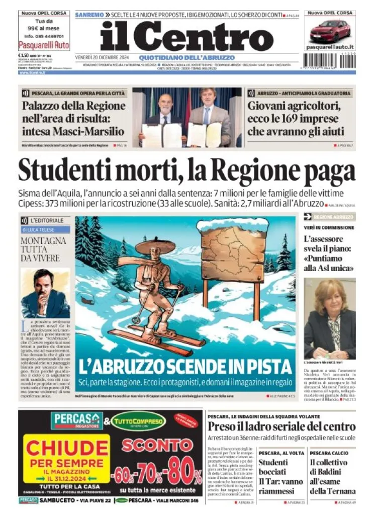 Prima-pagina-il centro-oggi-edizione-del-2024-12-20